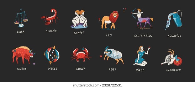 Zodiac signs vector illustrations set.