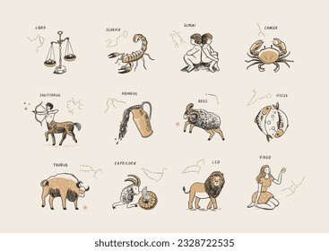 Zodiac signs vector illustrations set.