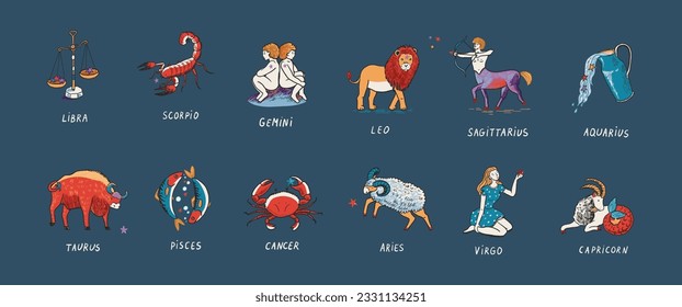 Zodiac signs vector illustrations set.