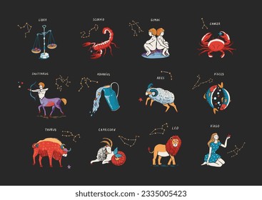 Zodiac signs vector illustrations set.