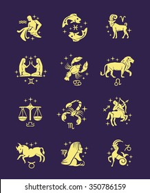 Zodiac signs vector outline gold icon set