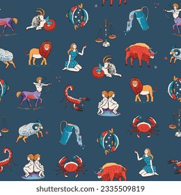 Zodiac signs vector seamless pattern.