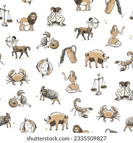 Zodiac signs vector seamless pattern.