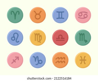 Zodiac signs. Vector set of color icons in cartoon style on a light background