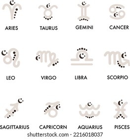Zodiac signs vector set. Horoscope symbols, astrology icons. Twelve constellations
