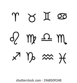 Zodiac signs vector set isolated on white background. Flat astrological icons