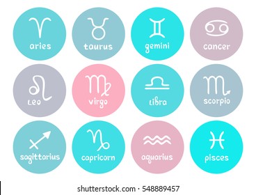 Zodiac signs vector set isolated on white background. Design elements for calendars or cards.