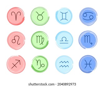 Zodiac signs. Vector set. Zodiac symbols in four colors. Astrological elements isolated. 