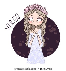 Zodiac Signs Virgo. Vector Illustration Of The Girl.