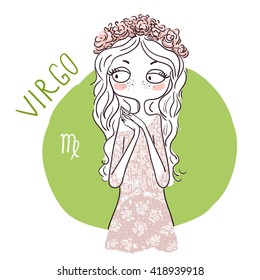 Zodiac signs Virgo. Vector illustration of the girl.