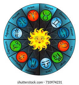 Zodiac Signs , Zodiac Wheel. Vector illustration.