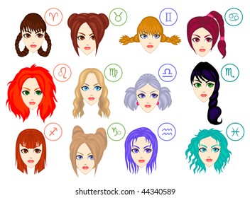 Zodiac Signs Women Different Hairstyles Stock Vector (Royalty Free ...