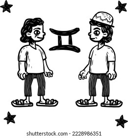 Zodiac signs in woodcut style. Gemini