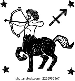 Zodiac signs in woodcut style. sagittarius
