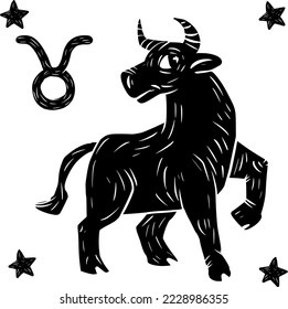 Zodiac signs in woodcut style. Taurus