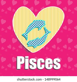 Zodiac signs,Pisces, with heart.Vector eps10,illustration.Raster also available.