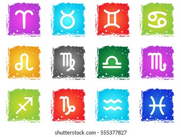 zodiac simply symbols in grunge style for your design