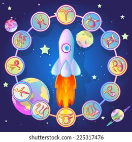 of the zodiac in space , vector illustration