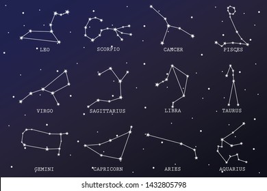 zodiac star sign on the sky illustration, zodiac horoscope star symbol 