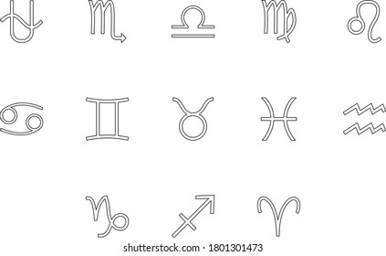 Zodiac symbol black color set outline style