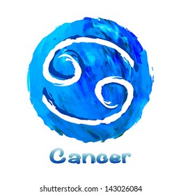 zodiac symbol Cancer on a multicolored background, painted with oil paints.