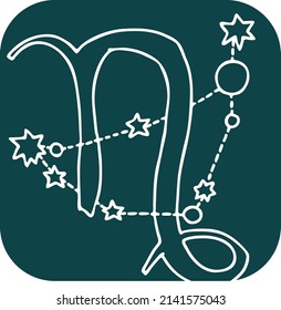 Zodiac symbol Capricorn with stars constellation for future telling. Horoscope sing mysterious and occult science. Hand drawn retro vintage vector illustration. Old school style comics drawing. 