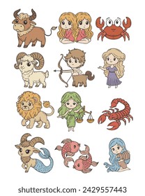 Zodiac Symbol Cartoon Doodle Style Illustration