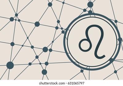 Zodiac symbol in circle. Vector illustration. Molecule And Communication Background. Connected lines with dots. Modern vector brochure, report or cover design template. Sign of the Lion