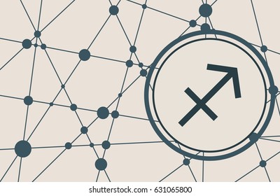 Zodiac symbol in circle. Vector illustration. Molecule And Communication Background. Connected lines with dots. Modern vector brochure, report or cover design template. Sign of the Archer