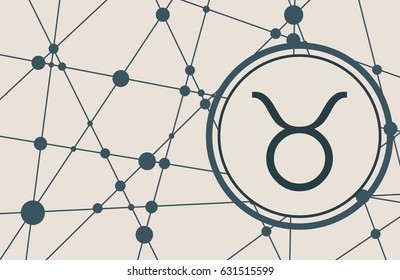 Zodiac symbol in circle. Vector illustration. Molecule And Communication Background. Connected lines with dots. Modern vector brochure, report or cover design template. Sign of the Bull