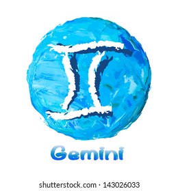 zodiac symbol Gemini on a multicolored background, painted with oil paints.