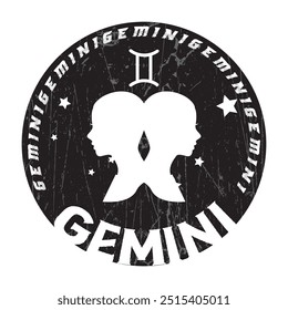 zodiac symbol gemini with twin typography graphic print , Abstract fashion drawing and creative design for t-shirts, mugs, graphic tee, sweatshirt, cases, etc. Illustration in modern style for clothes