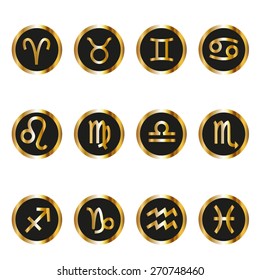 Zodiac symbol icons isolated on white. Vector illustration.