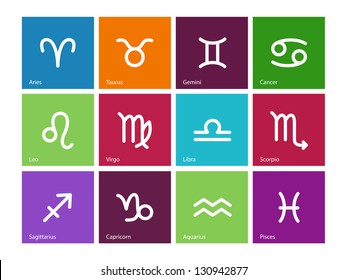 Zodiac Symbol icons on color background. Vector illustration.