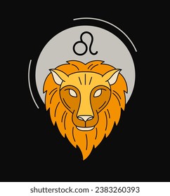 Zodiac symbol Leo concept. Lion astrological sign. Horoscope and prediction. Prediction of future. Constellation and space. Cartoon flat vector illustration isolated on black background