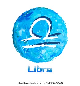 zodiac symbol Libra on a multicolored background, painted with oil paints.