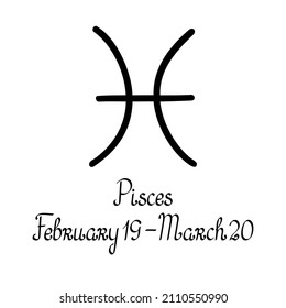 Zodiac symbol, its name and dates vector illustration pictogram for astrology, horoscope, linear icons in simple hand drawn style