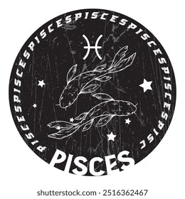 Símbolo del zodiaco Piscis con impresión gráfica de tipografía de peces, dibujo de moda Abstractas y diseño creativo para camisetas, tazas, camiseta gráfica, sudadera, estuches, etc. Ilustración en estilo moderno para la ropa