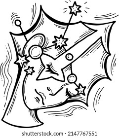 Zodiac symbol Sagittarius with stars constellation for future telling. Beautiful face horoscope sing mysterious and occult science. Hand drawn retro vintage vector illustration. Old style line drawing