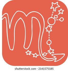 Zodiac symbol Scorpio with stars constellation for future telling. Horoscope sing mysterious and occult science. Hand drawn retro vintage vector illustration. Comics cartoon character line drawing. 