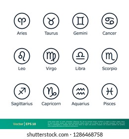Zodiac Symbol Set Icon Vector Logo Template Illustration Design EPS 10.