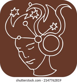 Zodiac symbol Taurus with stars constellation for future telling. Beautiful face Horoscope sing mysterious and occult science. Hand drawn vector illustration. Old style comics cartoon drawing.