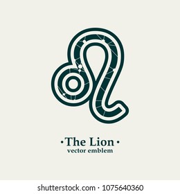 Zodiac symbol textured by connected lines with dots pattern. Sign of the Lion