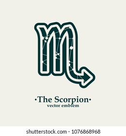 Zodiac symbol textured by connected lines with dots pattern. Sign of the Scorpion