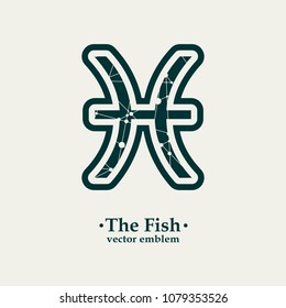 Zodiac symbol textured by connected lines with dots pattern. Sign of the Fish