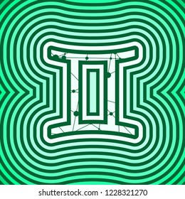Zodiac symbol textured by connected lines with dots pattern. Sign of the Twins