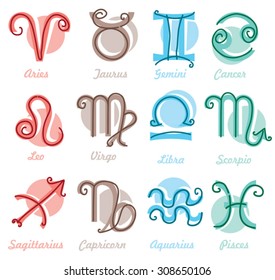 Zodiac Symbol. Vector icons set.