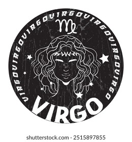 Símbolo del zodiaco Virgo con impresión gráfica de tipografía de doncella, dibujo Abstractas de moda y diseño creativo para camisetas, taza, camiseta gráfica, sudadera, estuches, etc. Ilustración en estilo moderno para la ropa