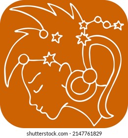 Zodiac symbol Virgo with stars constellation for future telling. Beautiful face horoscope sing mysterious and occult science. Hand drawn vector illustration. Comics cartoon character drawing. 