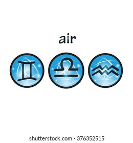 Zodiac symbols air element, Libra, Gemini, Aquarius